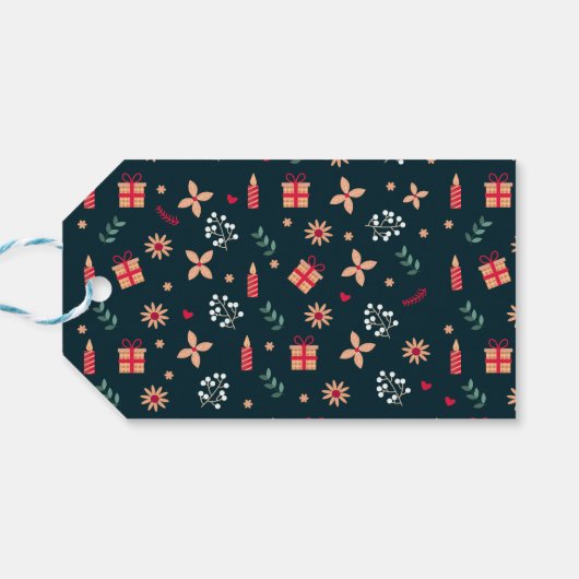 Holly Berry Art Pattern Kerstkunst Kandle Art C Cadeaulabel (Achterkant Horizontaal)