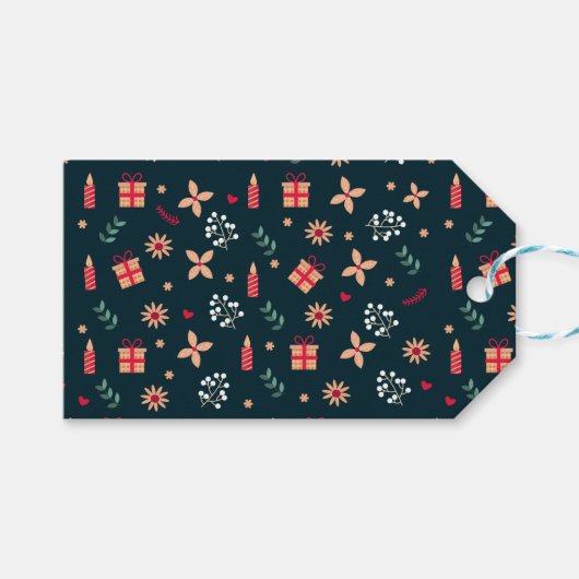 Holly Berry Art Pattern Kerstkunst Kandle Art C Cadeaulabel (Voorkant (Horizontaal))