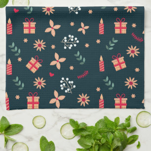 Holly Berry Art Pattern Kerstkunst Kandle Art C Theedoek