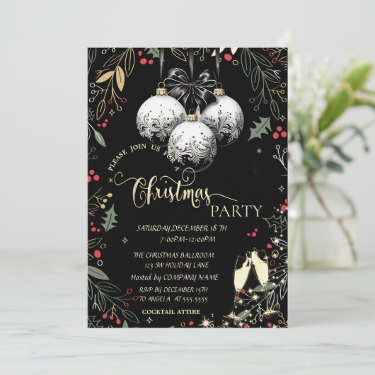 Holly Berry, Ballen, Glasbedrijf Kerstfeest Kaart (Staand voorkant)