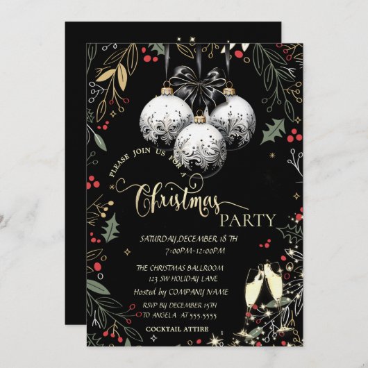 Holly Berry, Ballen, Glasbedrijf Kerstfeest Kaart (Voorkant / Achterkant)