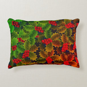 Holly berry bladeren gloeiende rode groene winter  accent kussen