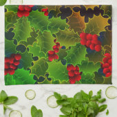 Holly berry bladeren gloeiende winter haard rood g theedoek (Gevouwen)