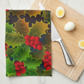 Holly berry bladeren gloeiende winter haard rood g theedoek (Quarter Fold)