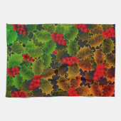 Holly berry bladeren gloeiende winter haard rood g theedoek (Horizontaal)