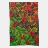 Holly berry bladeren gloeiende winter haard rood g theedoek (Verticaal)