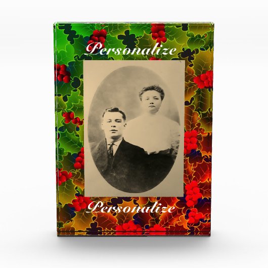 Holly berry bladeren gloeiende winter rood groen fotoblokken (Voorkant)