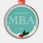 Holly Berry Blauwgroen White MBA Afstuderen Naam J Metalen Ornament (Voorkant)