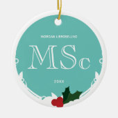 Holly Berry Blauwgroen Wit MSc Afstuderen Naam Jaa Keramisch Ornament (Voorkant)