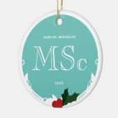 Holly Berry Blauwgroen Wit MSc Afstuderen Naam Jaa Keramisch Ornament (Links)