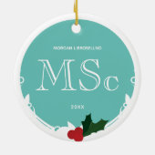 Holly Berry Blauwgroen Wit MSc Afstuderen Naam Jaa Keramisch Ornament (Achterkant)