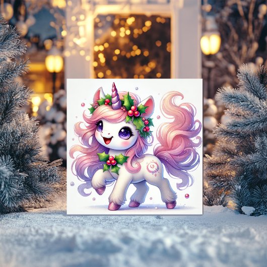 Holly Berry Bliss Unicorn Feestdagenkaart