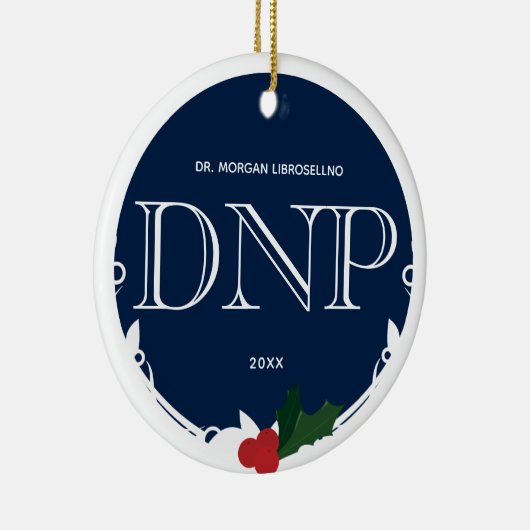 Holly Berry Blue White DNP Afstuderen Naam Jaar Keramisch Ornament (Rechts)