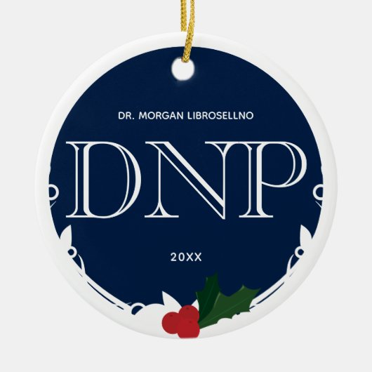 Holly Berry Blue White DNP Afstuderen Naam Jaar Keramisch Ornament (Voorkant)