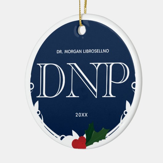 Holly Berry Blue White DNP Afstuderen Naam Jaar Keramisch Ornament (Links)