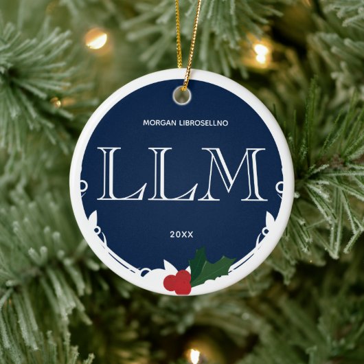 Holly Berry Blue White LLM Afstuderen Naam Jaar Keramisch Ornament (Boom)