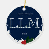 Holly Berry Blue White LLM Afstuderen Naam Jaar Keramisch Ornament (Voorkant)