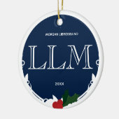 Holly Berry Blue White LLM Afstuderen Naam Jaar Keramisch Ornament (Links)