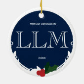 Holly Berry Blue White LLM Afstuderen Naam Jaar Keramisch Ornament (Achterkant)