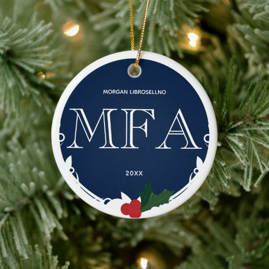 Holly Berry Blue White MFA Afstuderen Keramisch Ornament (Boom)