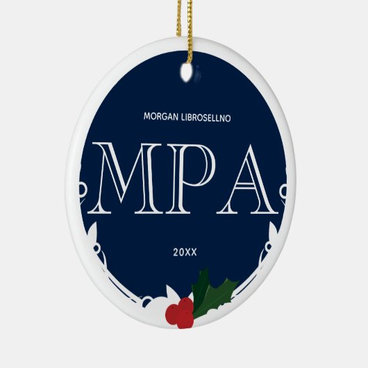 Holly Berry Blue White MPA Afstuderen Naam Jaar Keramisch Ornament (Rechts)