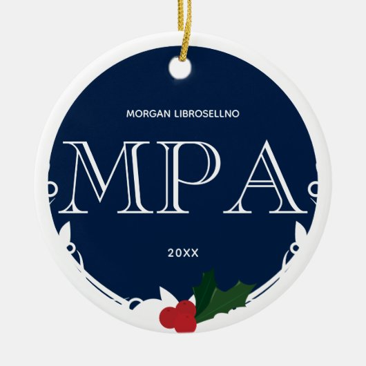Holly Berry Blue White MPA Afstuderen Naam Jaar Keramisch Ornament (Voorkant)
