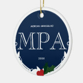 Holly Berry Blue White MPA Afstuderen Naam Jaar Keramisch Ornament (Links)