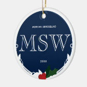 Holly Berry Blue White MSW Afstuderen Name Year Keramisch Ornament (Links)