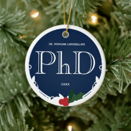 Holly Berry Blue White PhD Afstuderen Naam Jaar Keramisch Ornament