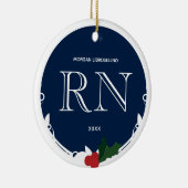 Holly Berry Blue White RN Nurse Keramisch Ornament (Rechts)