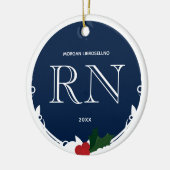 Holly Berry Blue White RN Nurse Keramisch Ornament (Links)