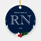 Holly Berry Blue White RN Nurse Keramisch Ornament (Achterkant)