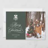 Holly Berry Boeket Kerstfoto Groene Flat Feestdagenkaart (Voorkant)