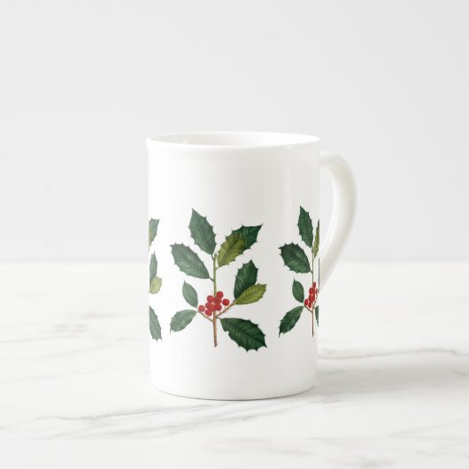 Holly Berry Bone China Tea Mok (Voorkant rechts)