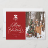 Holly Berry Bouquet Kerstfoto rood plat Feestdagenkaart (Voorkant)