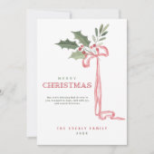 Holly Berry Bow Merry Christmas Feestdagenkaart (Voorkant)