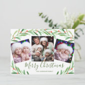 Holly Berry Branch 3 PHOTO kerstgroet Feestdagenkaart (Staand voorkant)