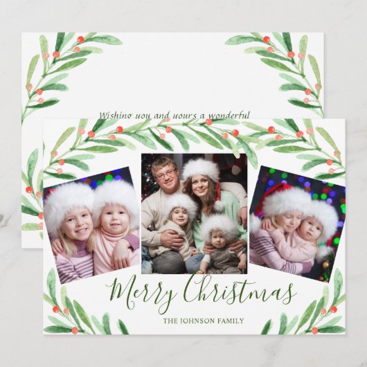 Holly Berry Branch 3 PHOTO kerstgroet Feestdagenkaart (Voorkant / Achterkant)