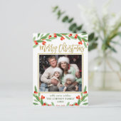 Holly Berry Branch PHOTO Kerstgroet Briefkaart (Staand voorkant)