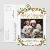 Holly Berry Branch PHOTO Kerstgroet Briefkaart (Voorkant / Achterkant)