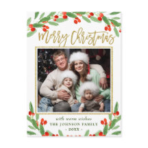 Holly Berry Branch PHOTO Kerstgroet