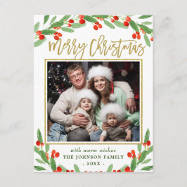 Holly Berry Branch PHOTO Kerstgroet Briefkaart