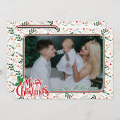 Holly Berry Branches Moderne Vrolijke Kerstfoto Feestdagenkaart (Voorkant / Achterkant)