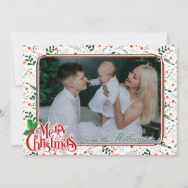 Holly Berry Branches Moderne Vrolijke Kerstfoto Feestdagenkaart