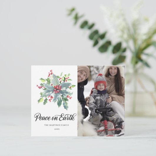 Holly Berry Briefkaart met kerstfeestdag (Staand voorkant)