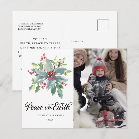 Holly Berry Briefkaart met kerstfeestdag (Voorkant / Achterkant)