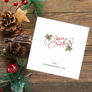 Holly Berry Calligraphy Inkt Sneeuw Vrolijk Kerstf Servet