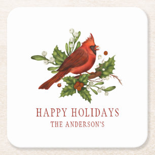 Holly Berry Cardinaal Holiday Monogram Mistletoe Kartonnen Onderzetters