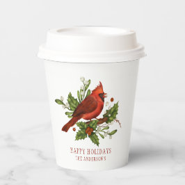 Holly Berry Cardinaal Holiday Monogram Mistletoe Papieren Bekers