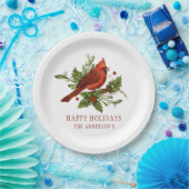Holly Berry Cardinaal Holiday Monogram Mistletoe Papieren Bordje (Feest)